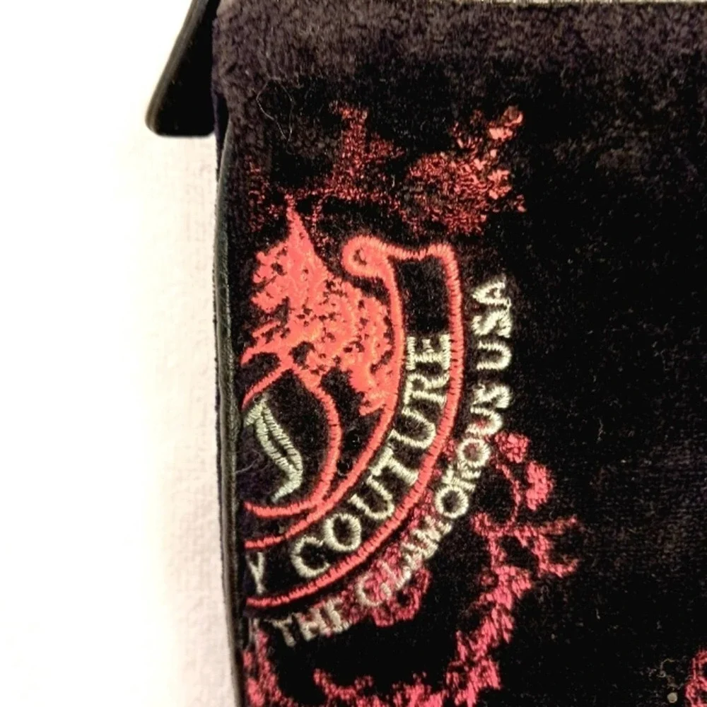 Juicy Couture Crossbody BLACK VELVET Shoulder Bag Purse Adjustable EMBROIDERED